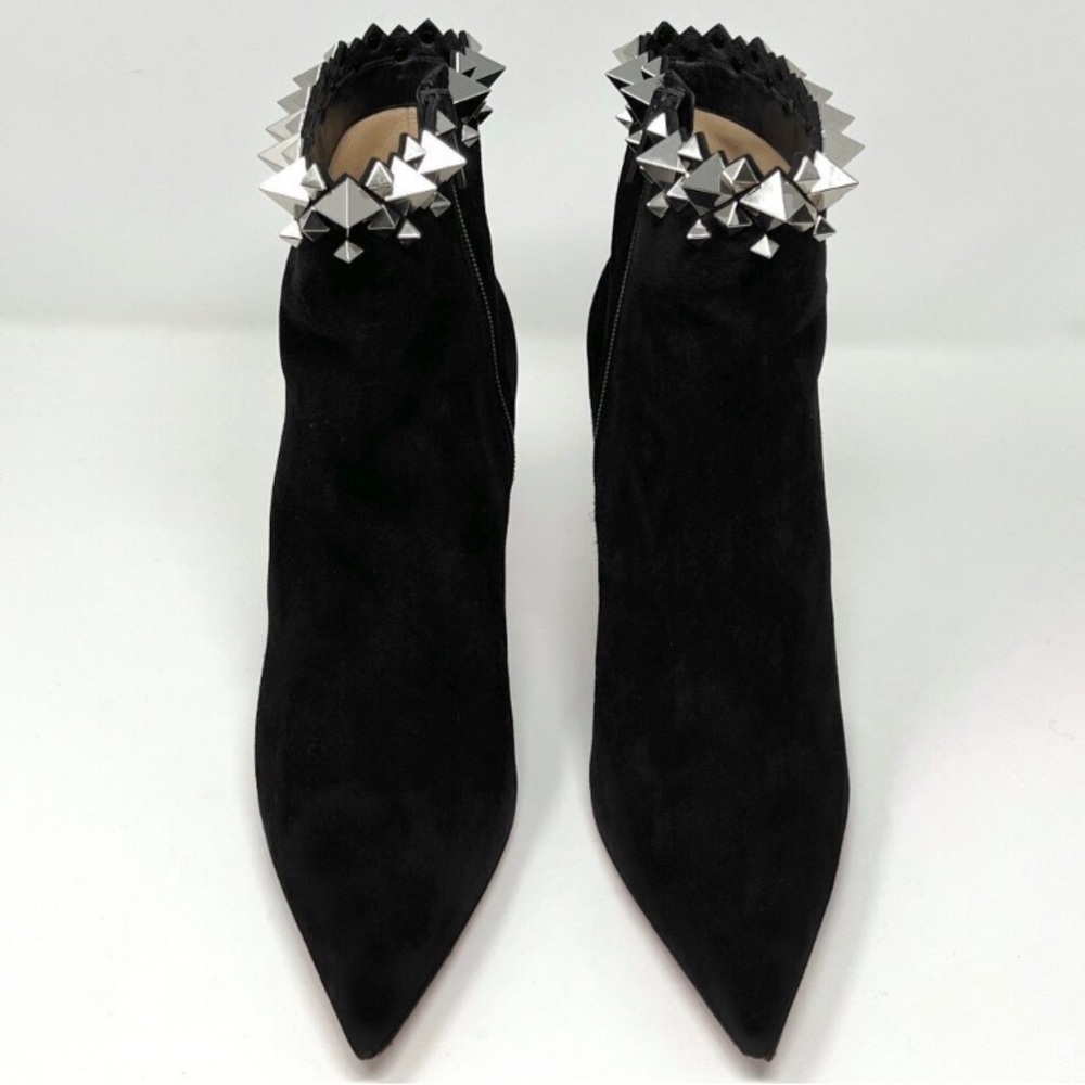 Christian Louboutin Firmamma Black Suede Silver Spike Studded Ankle Boots